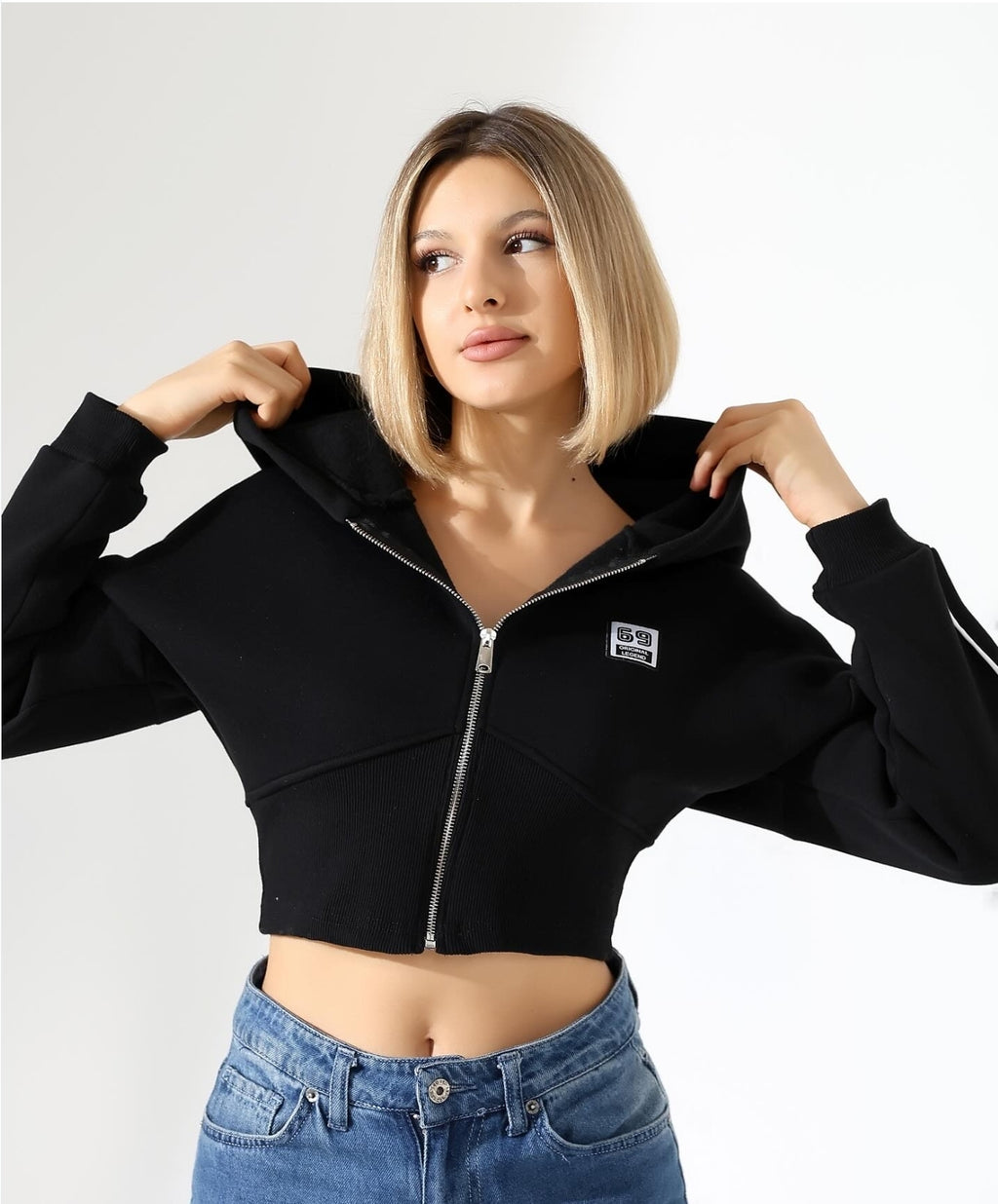 Fermuarlı Crop Sweatshirt
