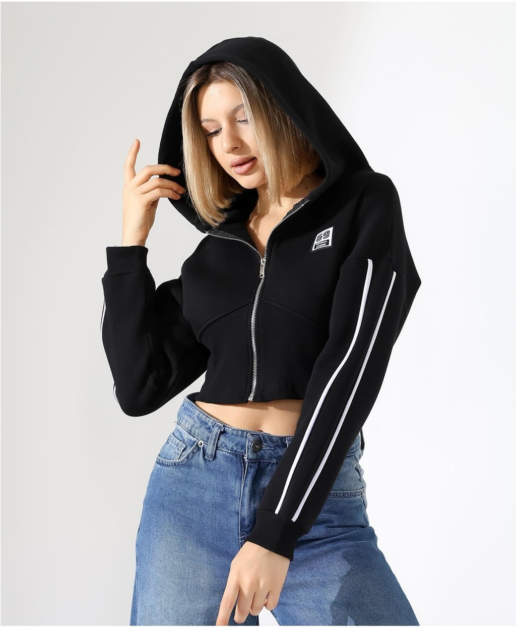 Fermuarlı Crop Sweatshirt